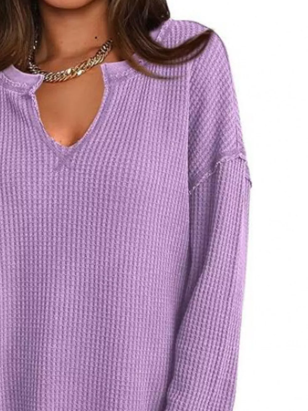 Slit Notched Long Sleeve T-Shirt, image 13