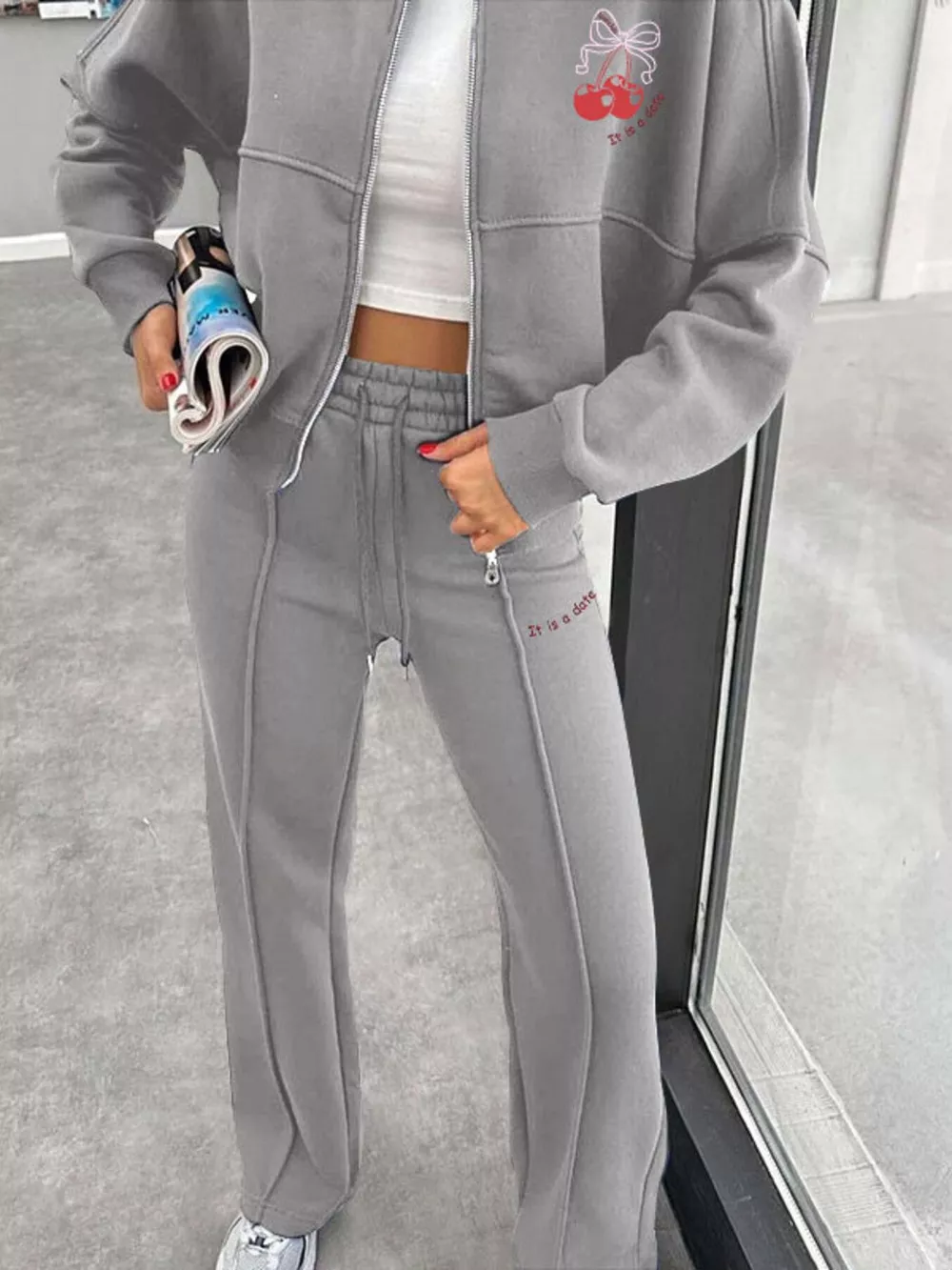 Zip Up Dropped Shoulder Outerwear and Pants Set, image 25