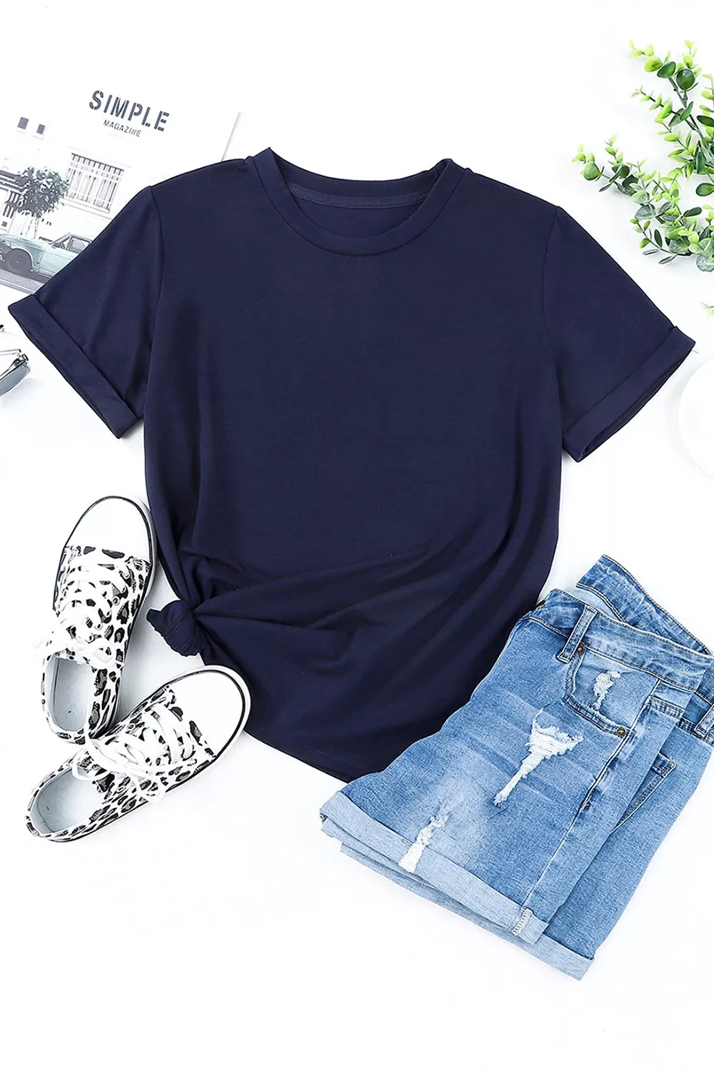 Round Neck Rolled Sleeve T-Shirt, image 12