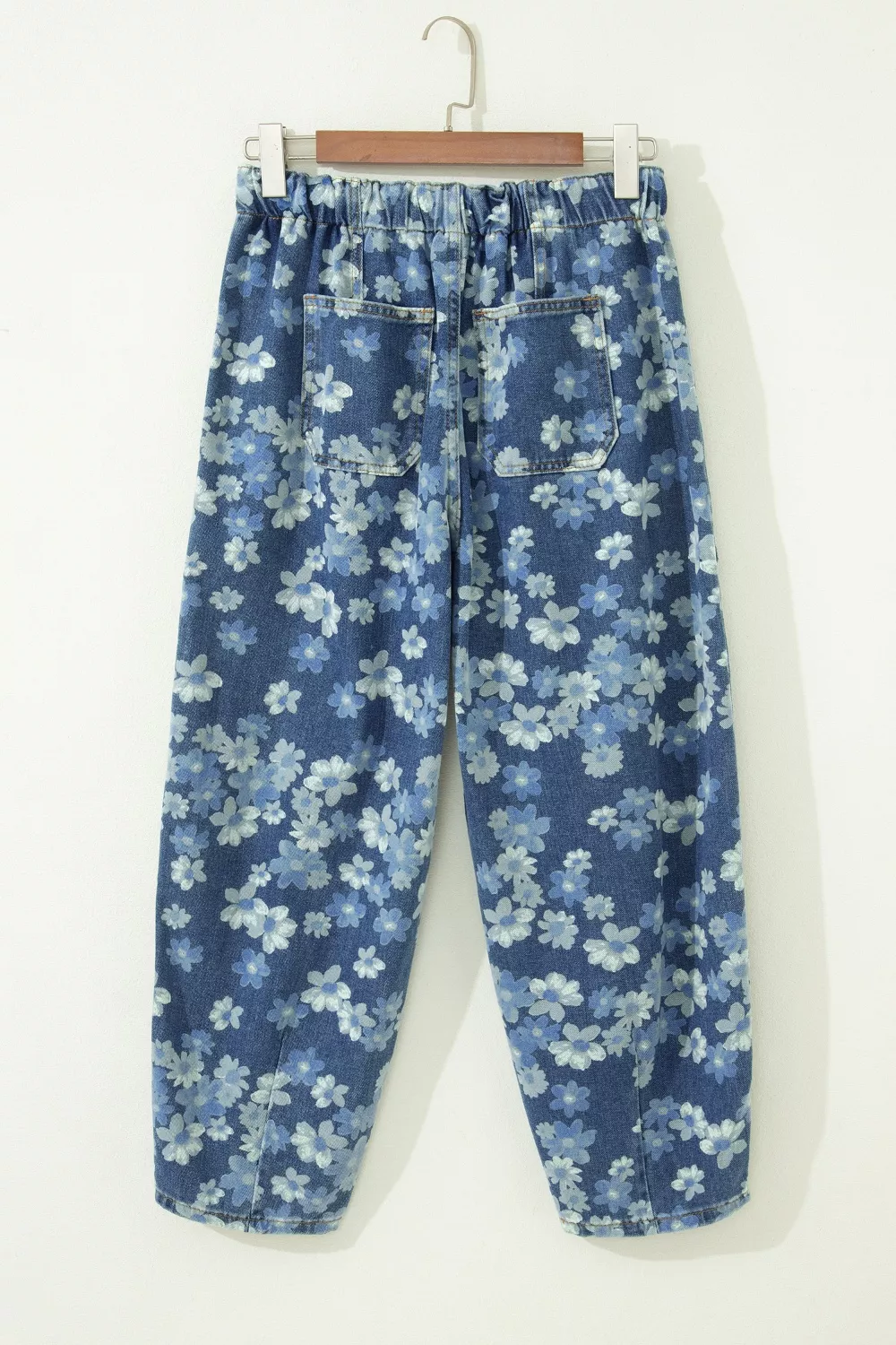 Dainty Floral Printed Drawstring Barrel Jeans, image 6