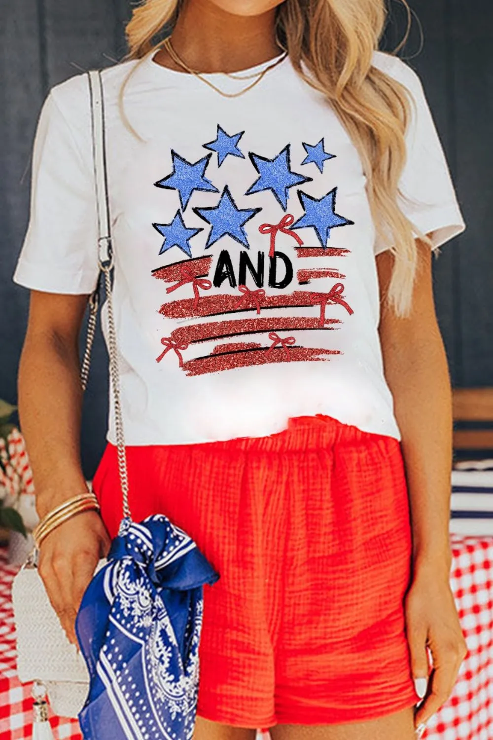 Stars and Stripes Bow Graphic T Shirt, image 6