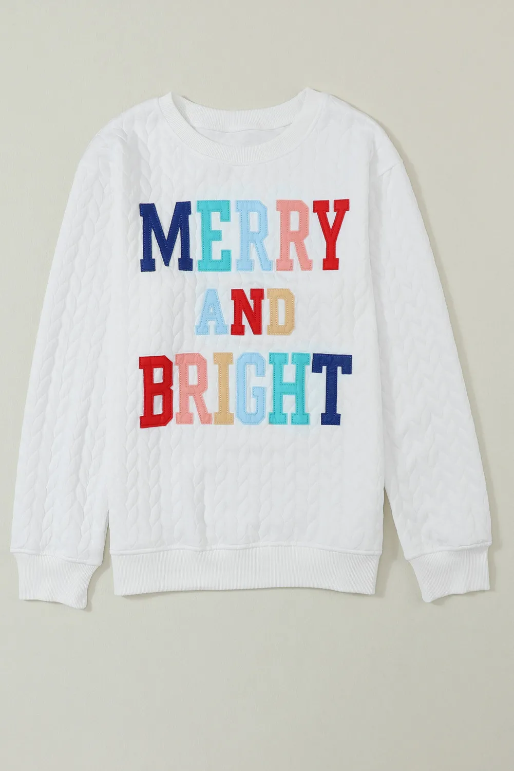Full Size MERRY AND BRIGHT Cable Knit Pullover Sweatshirt, image 3