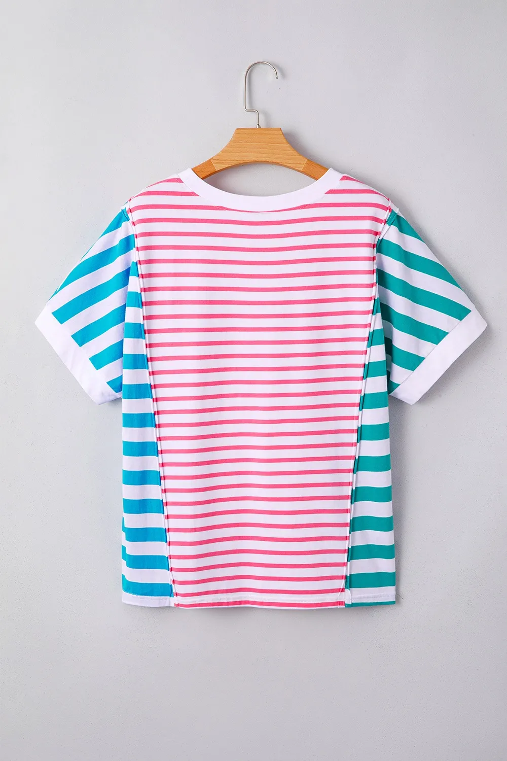 Color Block Striped Batwing Sleeve T-Shirt, image 8