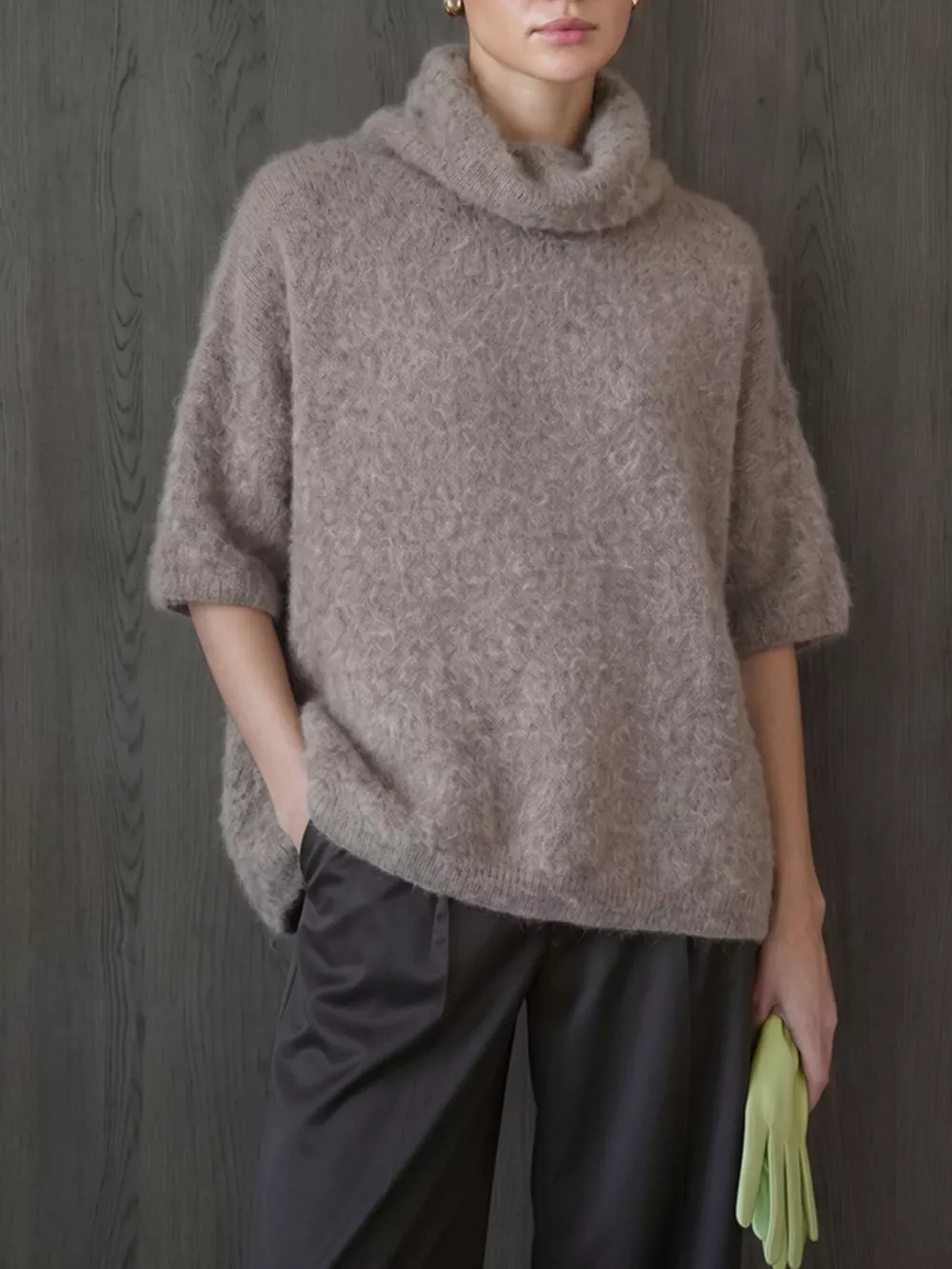 Turtleneck Fuzzy Short Sleeve Sweater, image 10