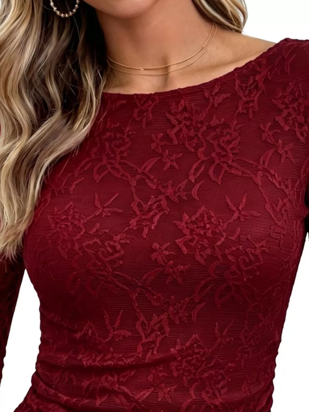 Floral Lace Long Sleeve Blouse with Flared Cuffs, image 11