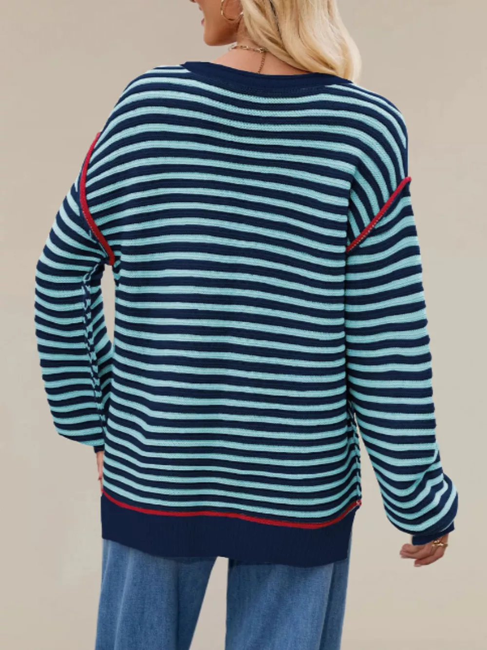 Oversized Striped Dropped Shoulder Sweater, image 8