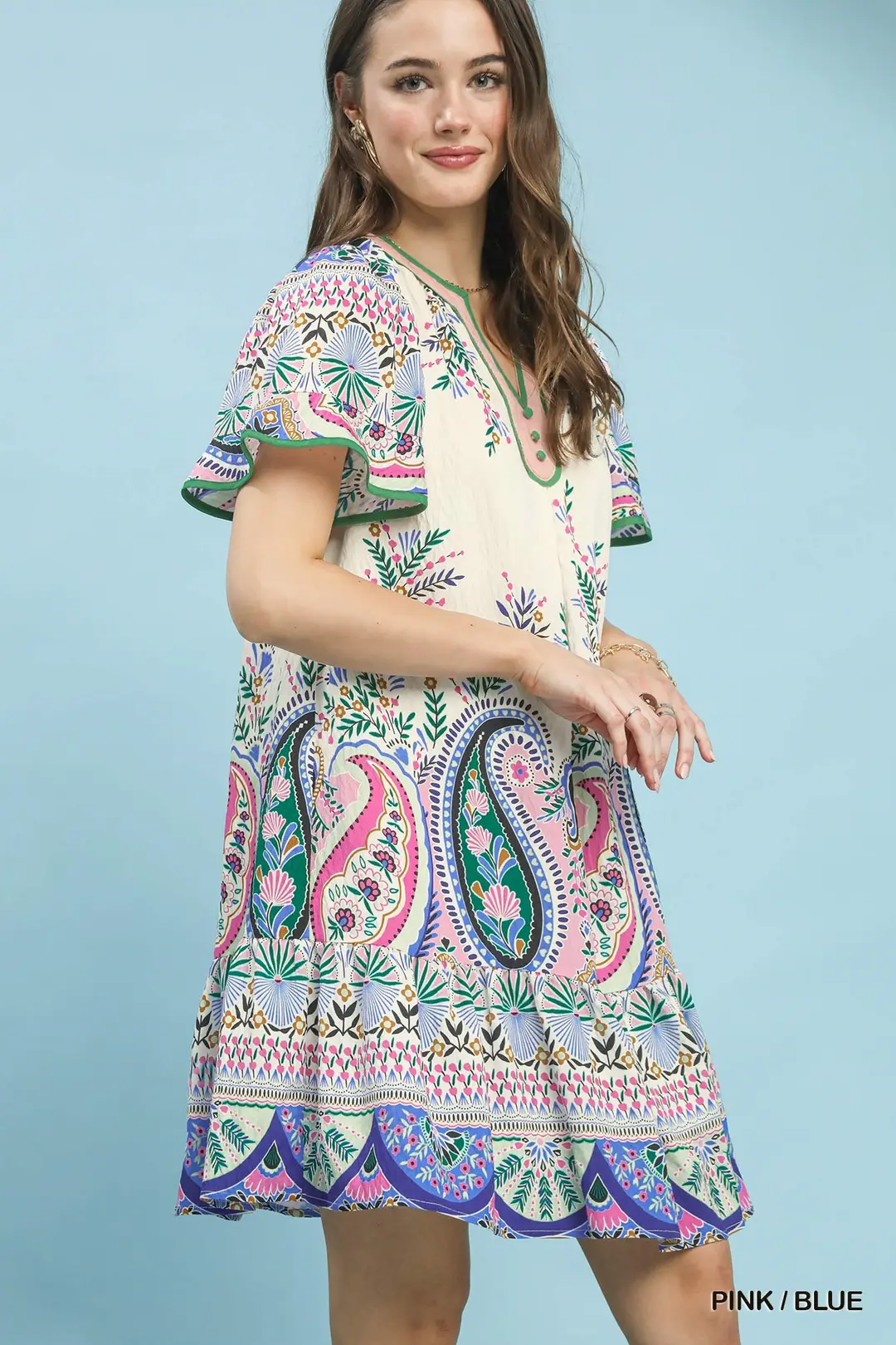Paisley Flutter Sleeve Mini Dress, image 2