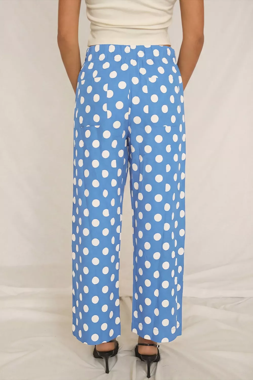 Polka Dot Print Patched Pocket Mid-rise Straight Leg Pants, image 4
