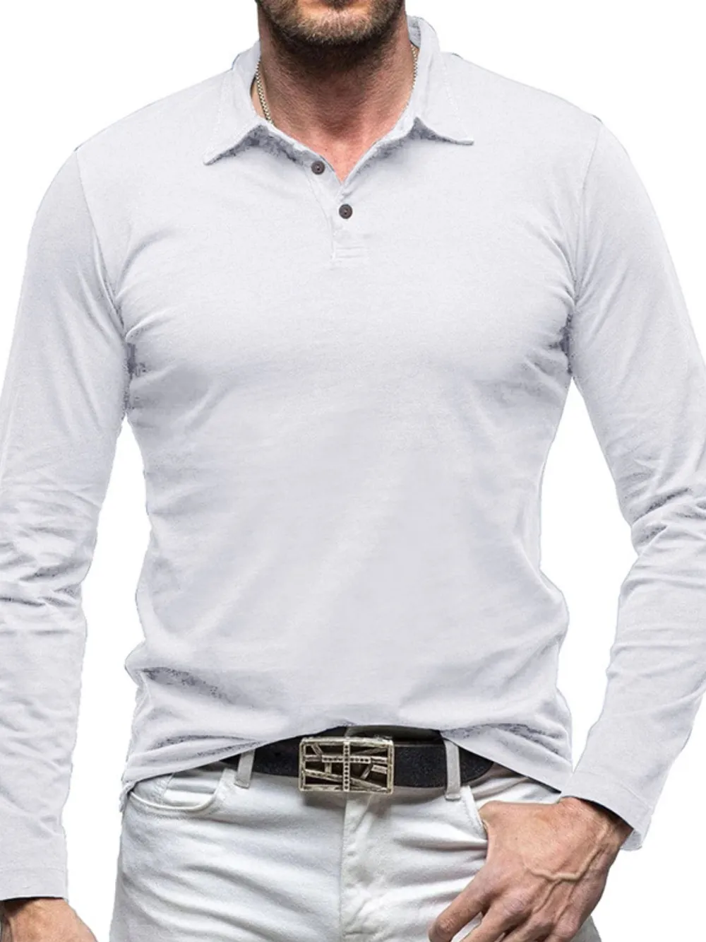 Men's Collared Neck Long Sleeve Polo, image 11