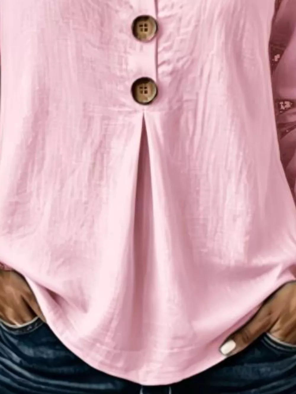 Full Size Button Detail Long Sleeve Blouse Plus Size, image 18
