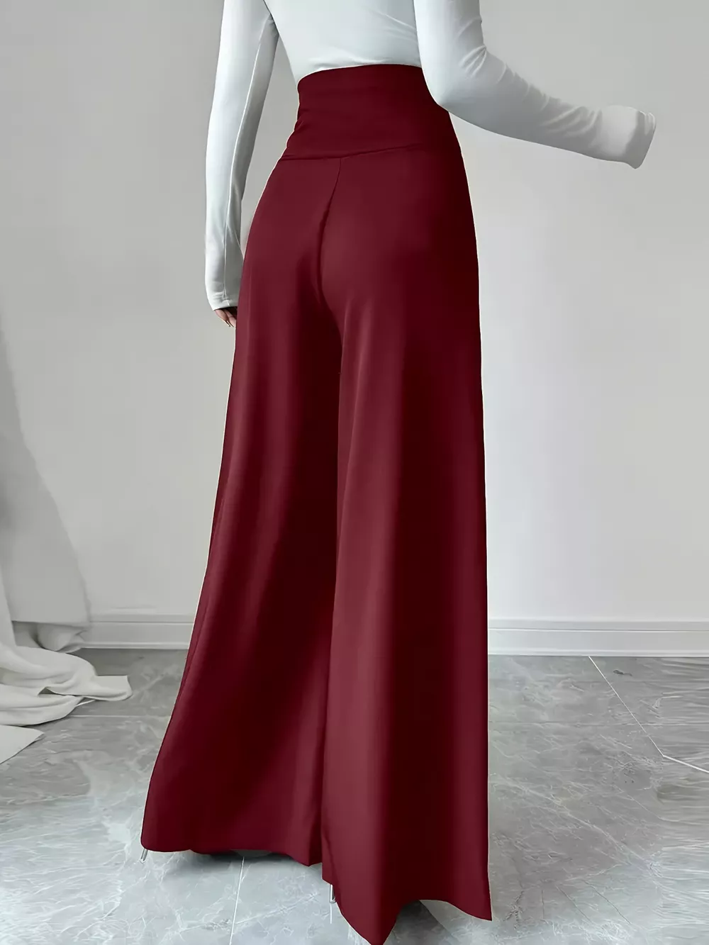 High Waist Wide Leg Button Decor Pants, image 8