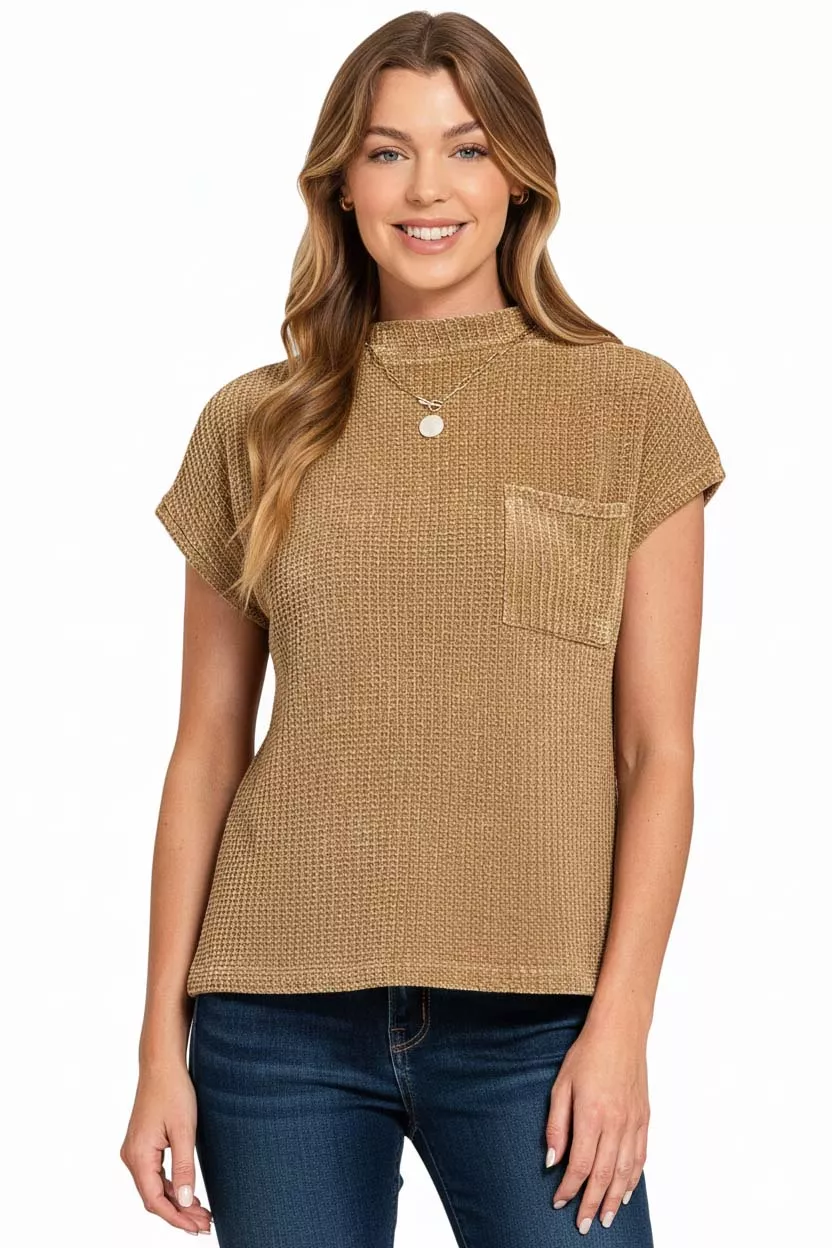 Chenille Waffle Short Sleeve Sweater, image 2