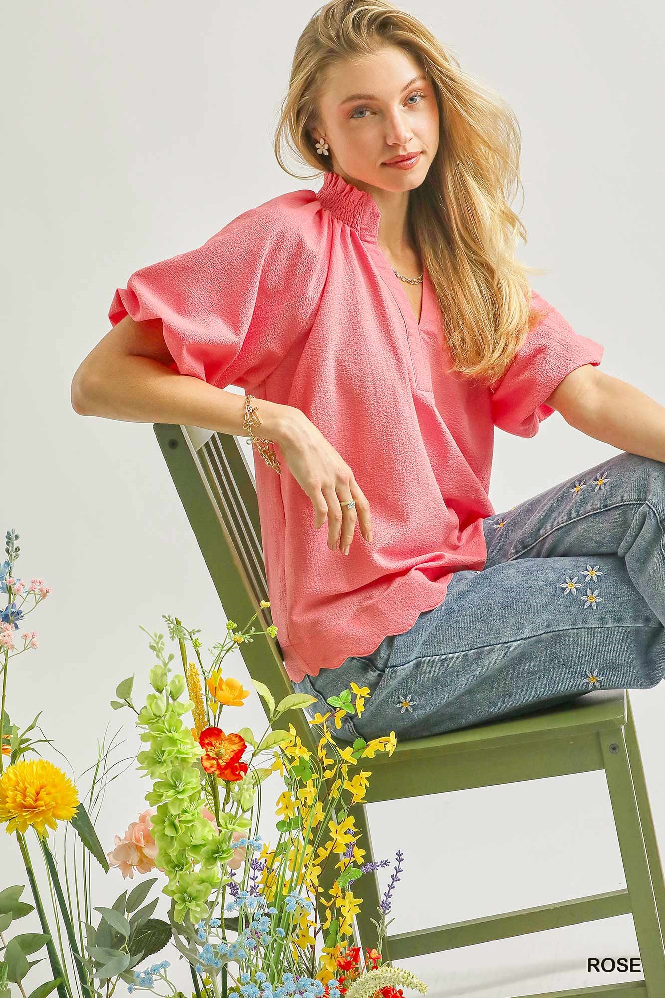 Scalloped Hem Textured Blouse