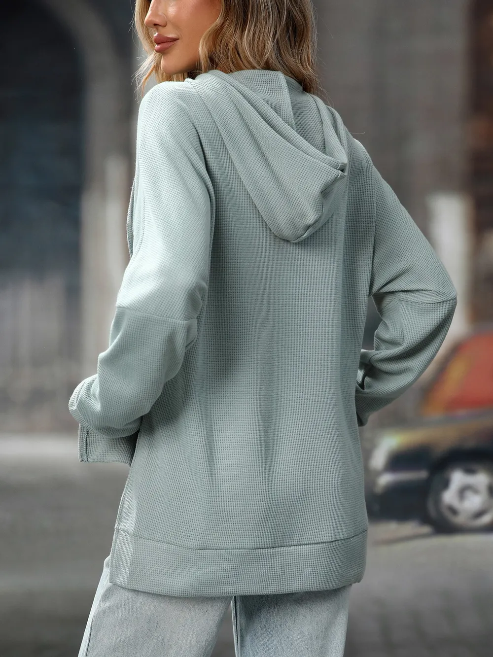 Textured Drawstring Long Sleeve Hoodie, image 5