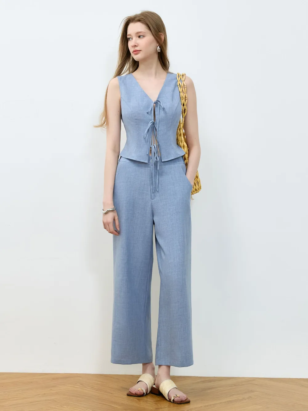 Tie Front Vest and Wide Leg Pants Set, image 19