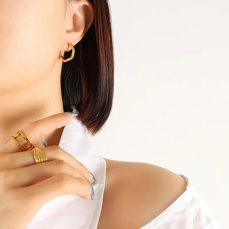 Titanium Steel Geometric Huggie Earrings, image 11