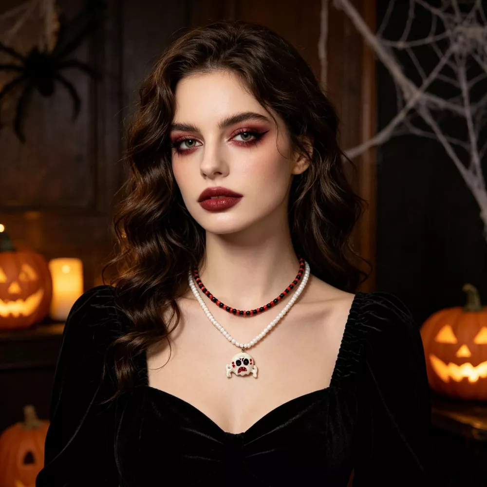 Gothic Skull Bead Double Layered Necklace, image 4
