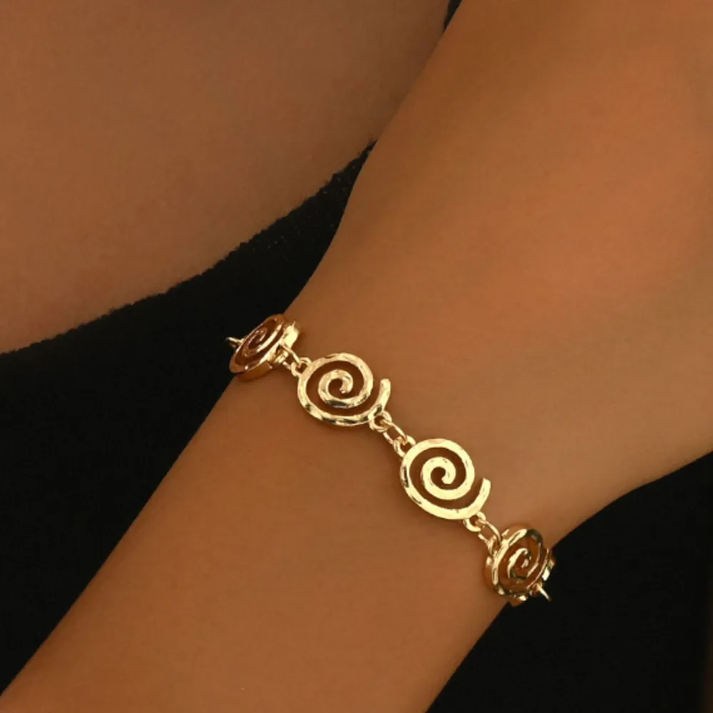 18K Gold-Plated Spiral Neclace and Bracelet Jewelry Set, image 3