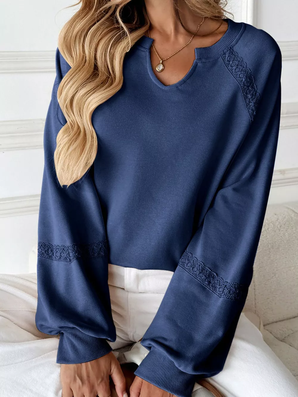Notched Raglan Sleeve Sweatshirt, image 3