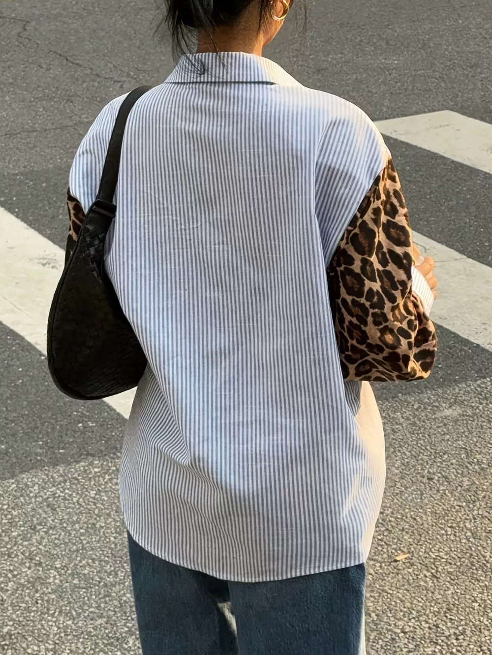 Striped & Leopard Print Button Up Shirt, image 6