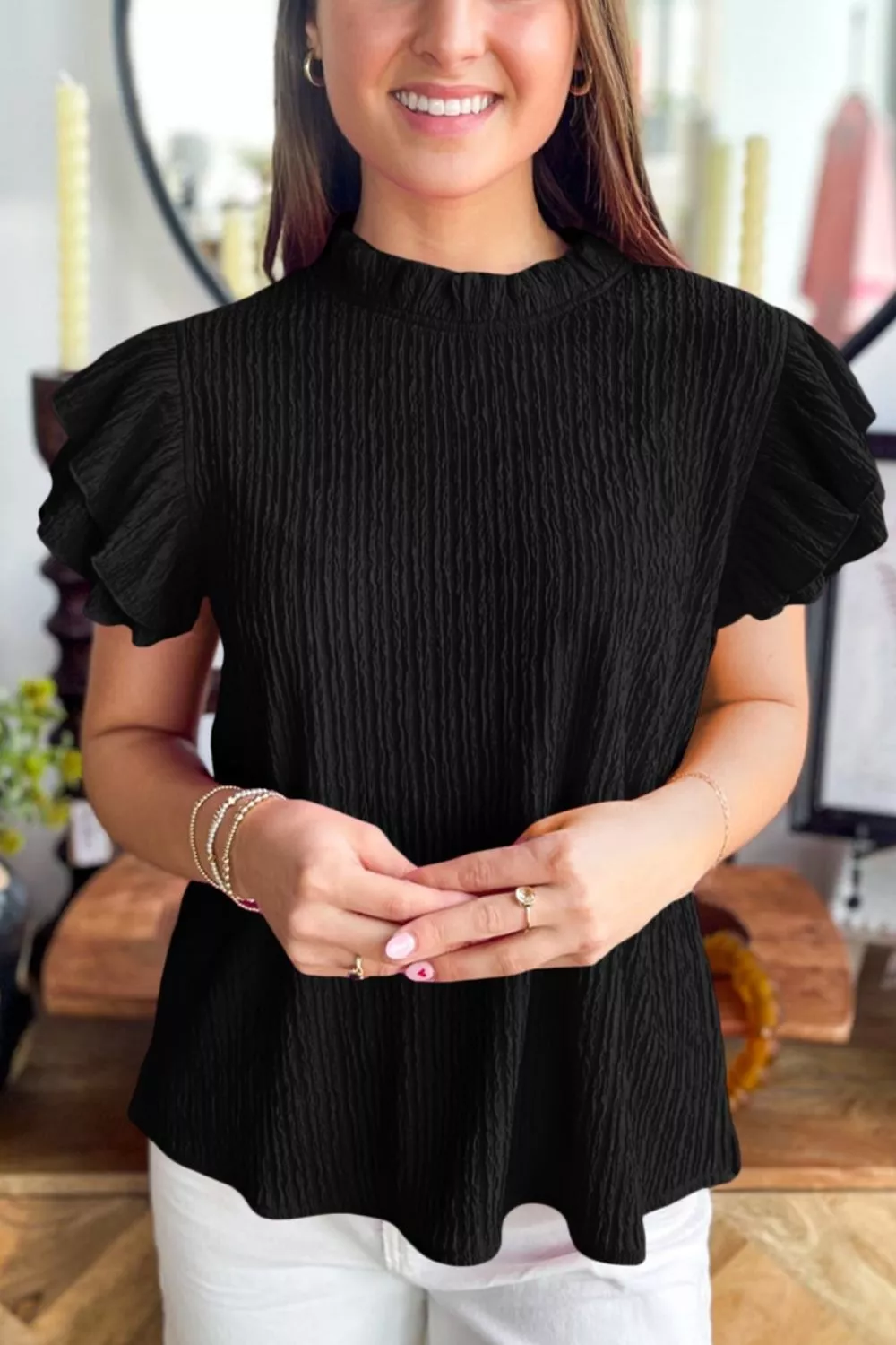 Ruffle Sleeve Textured Blouse, image 3