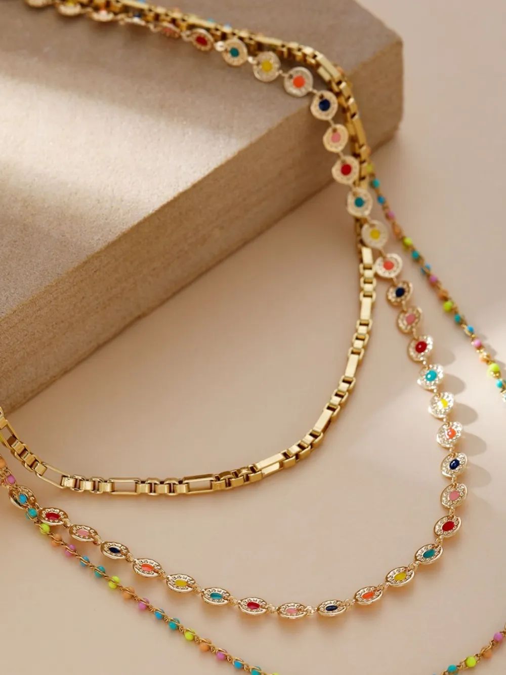 18K Gold-Plated Layered Resin Bead Necklace, image 6