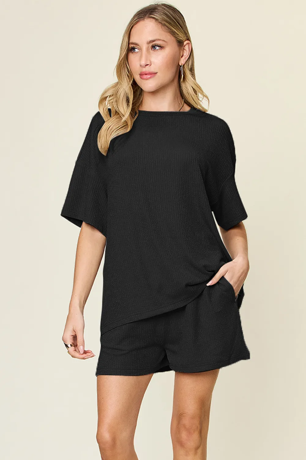 Basic style Round Neck Solid Set