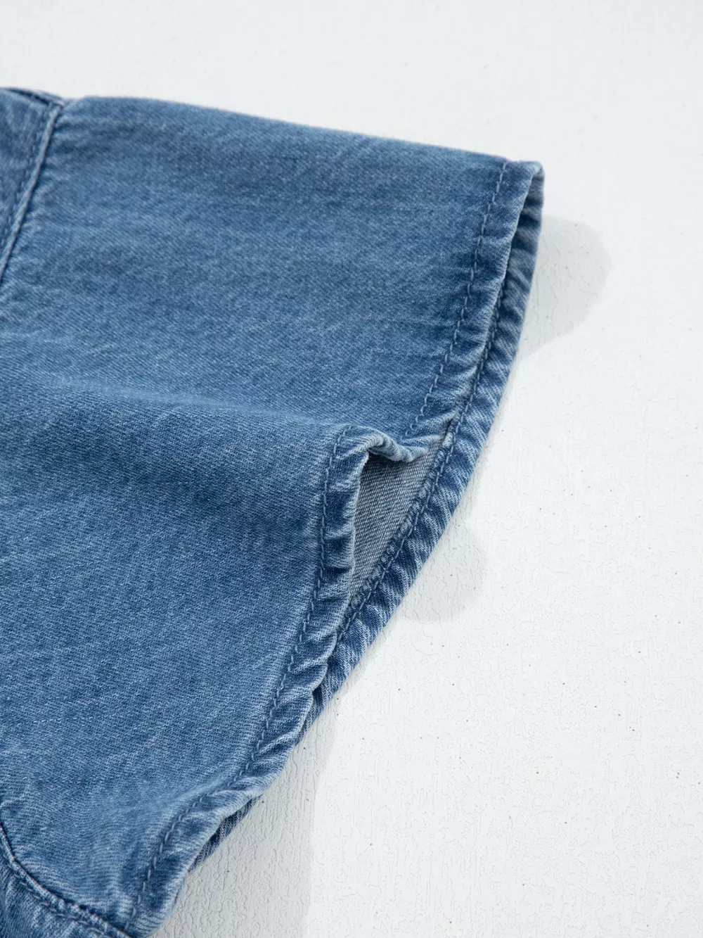 Ruffled Short Sleeve Denim Shirt, image 6