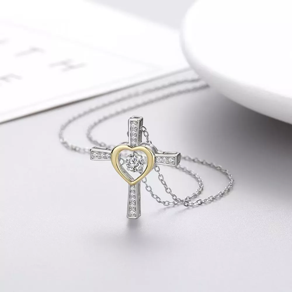 925 Sterling Silver Heart Cross Necklace, image 2