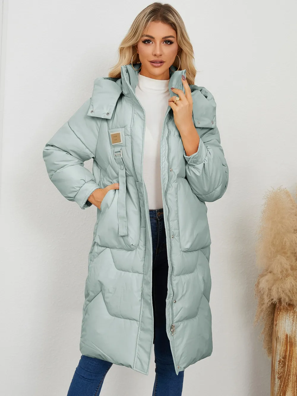 Long Sleeve Longline Hooded Winter Coat, image 2