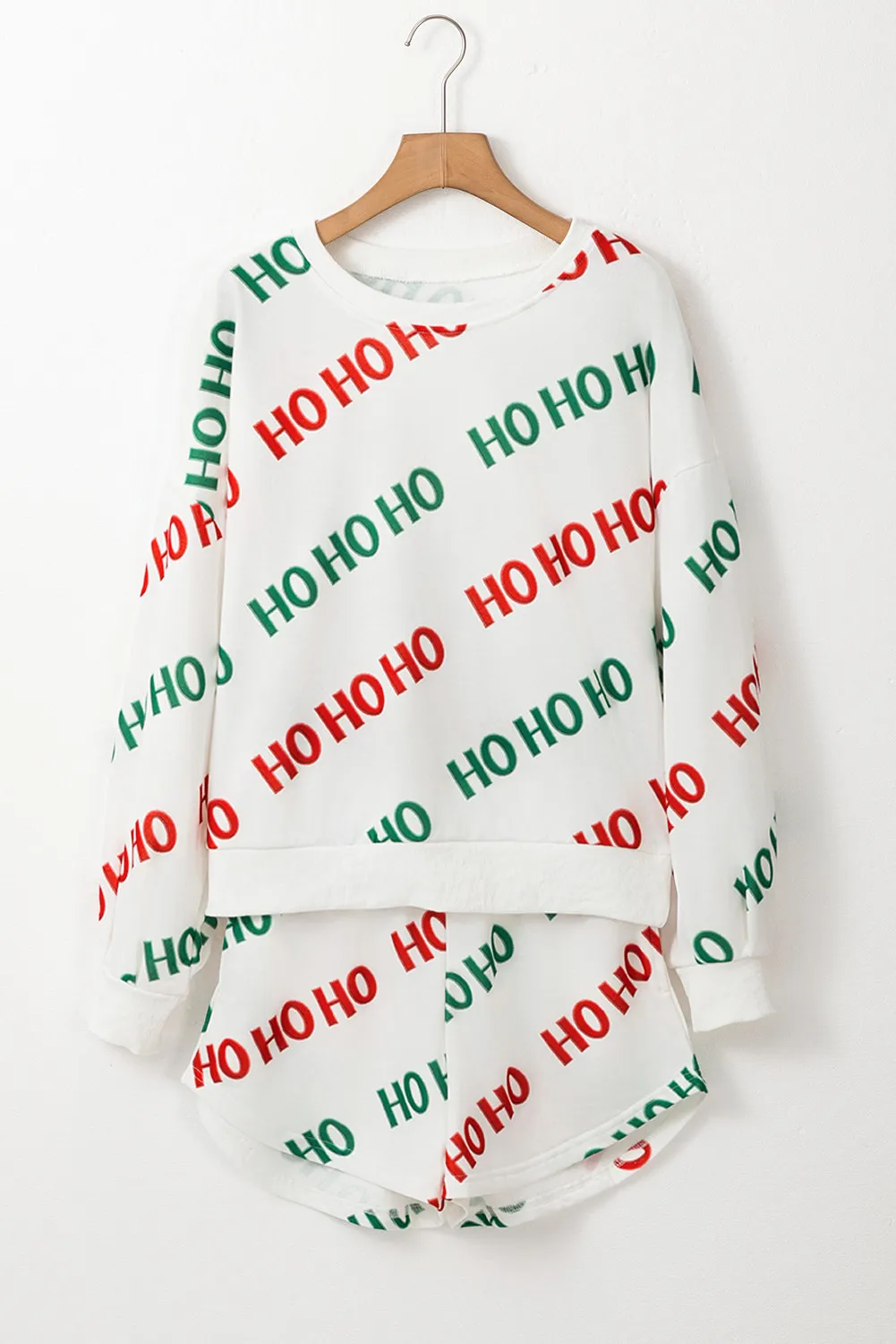 Letter Print Round Neck Long Sleeve Top and Shorts Set, image 3