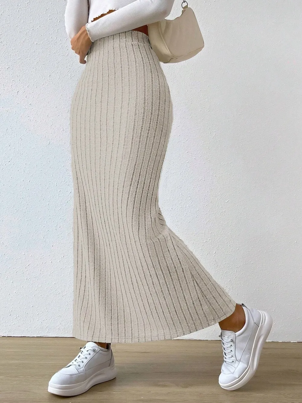 High Waist Ribbed Knit Maxi Skirt, image 13