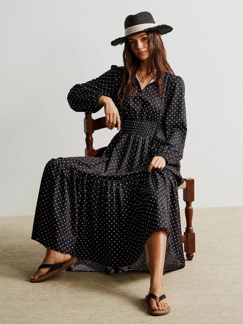 Polka Dot Long Sleeve Maxi Dress, image 9