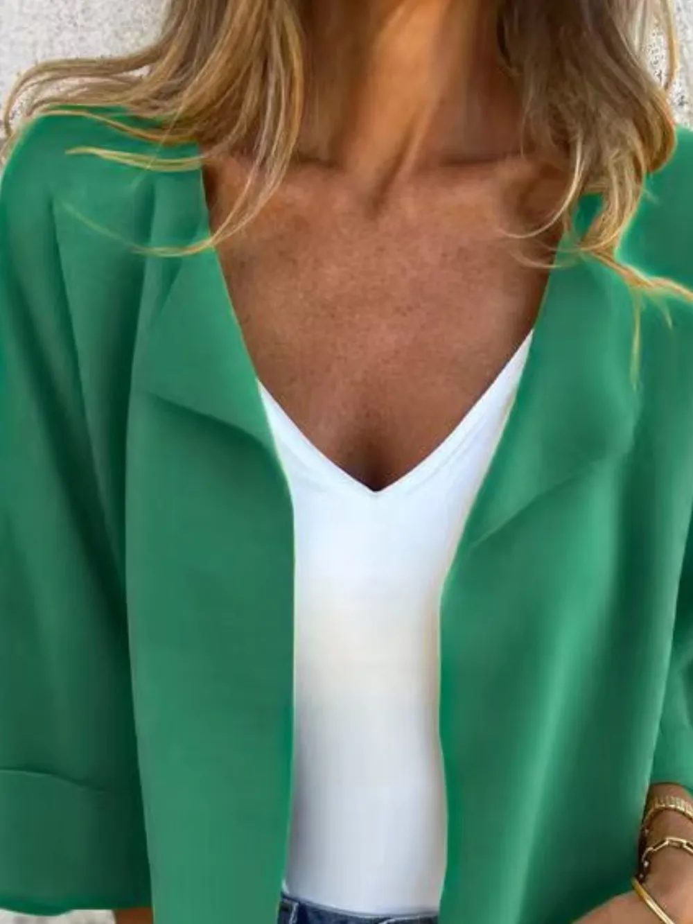 Full Size Open Front 3/4 Sleeve Cardigan Plus Size, image 4