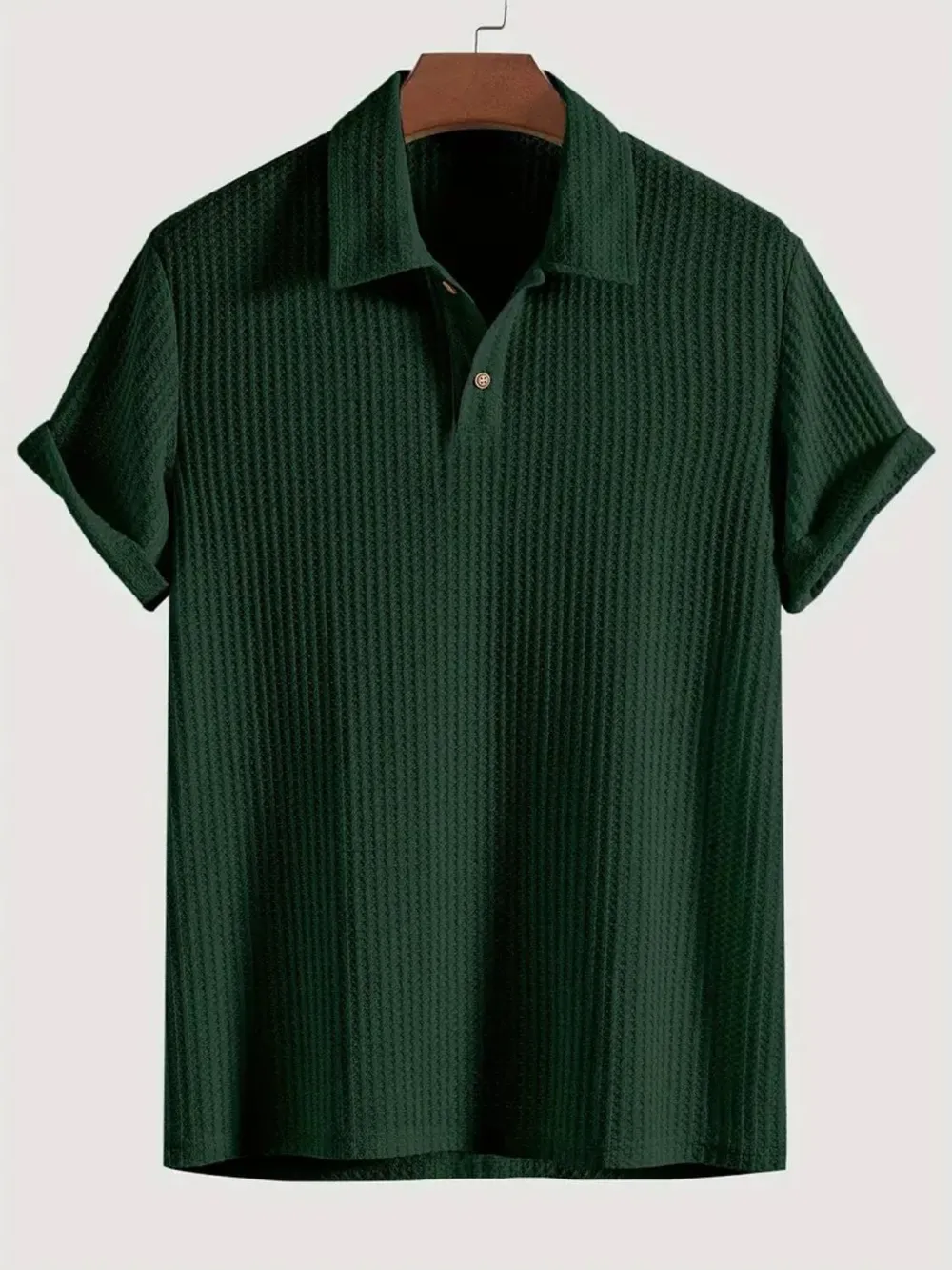 Men's Waffle-Knit Collared Neck Short Sleeve Polo, image 7