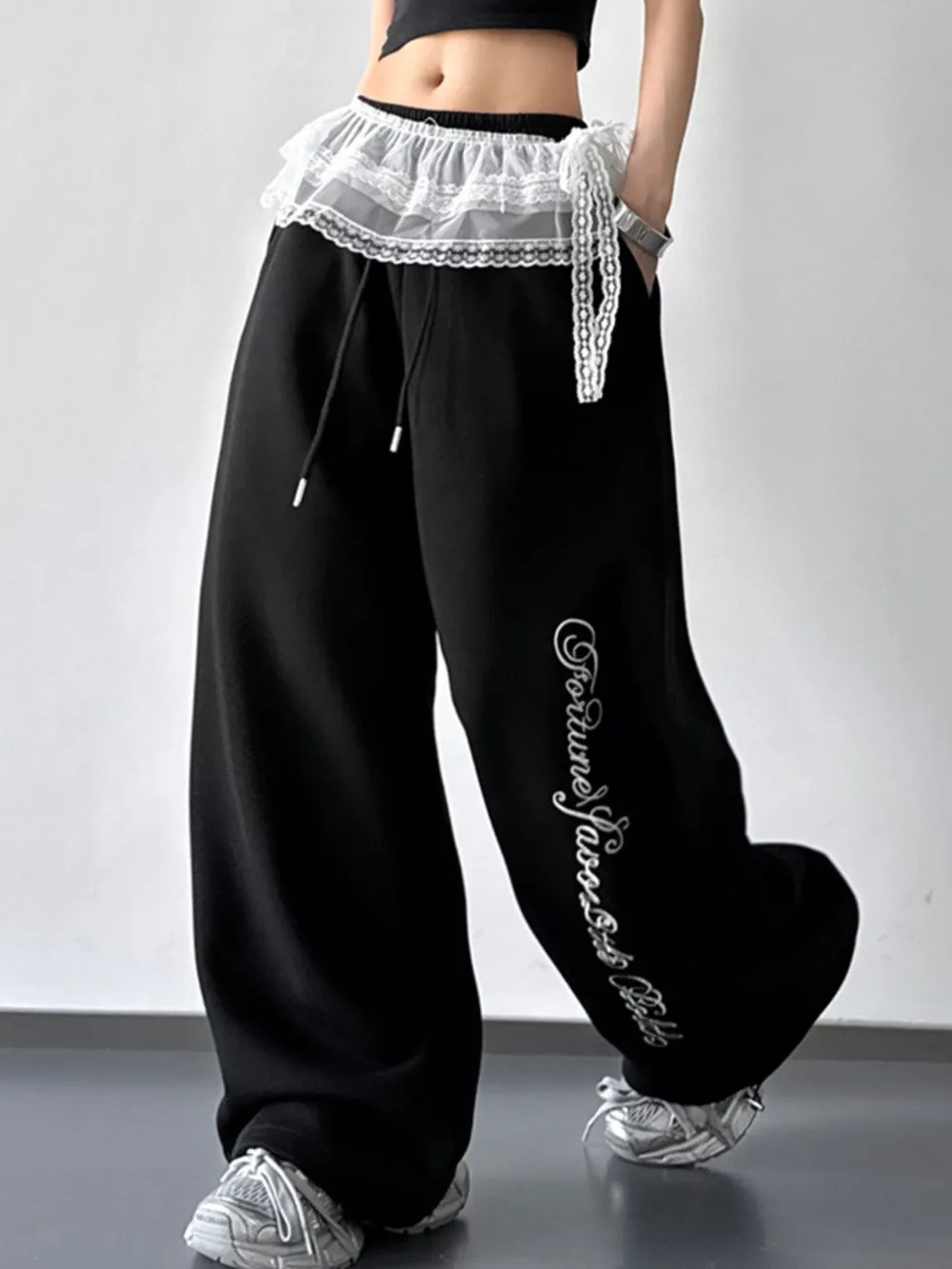 Loose Fit Drawstring Wide Leg Pants, image 3