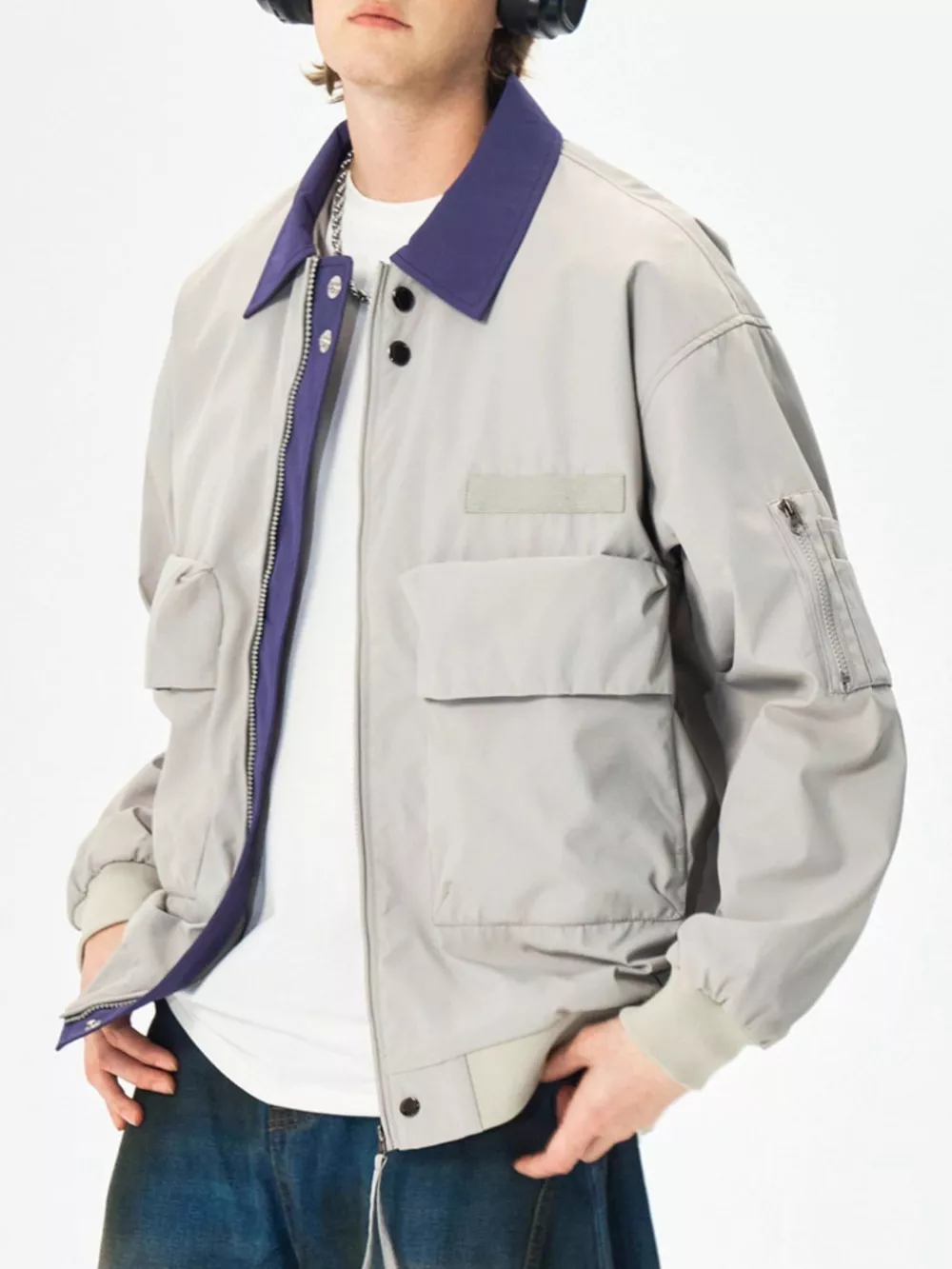 Men's Plus Size Zip Up Casual Bomber Jacket, image 6