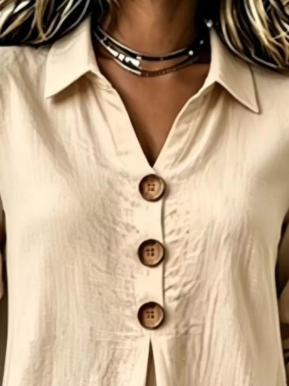 Full Size Button Detail Long Sleeve Blouse Plus Size, image 5
