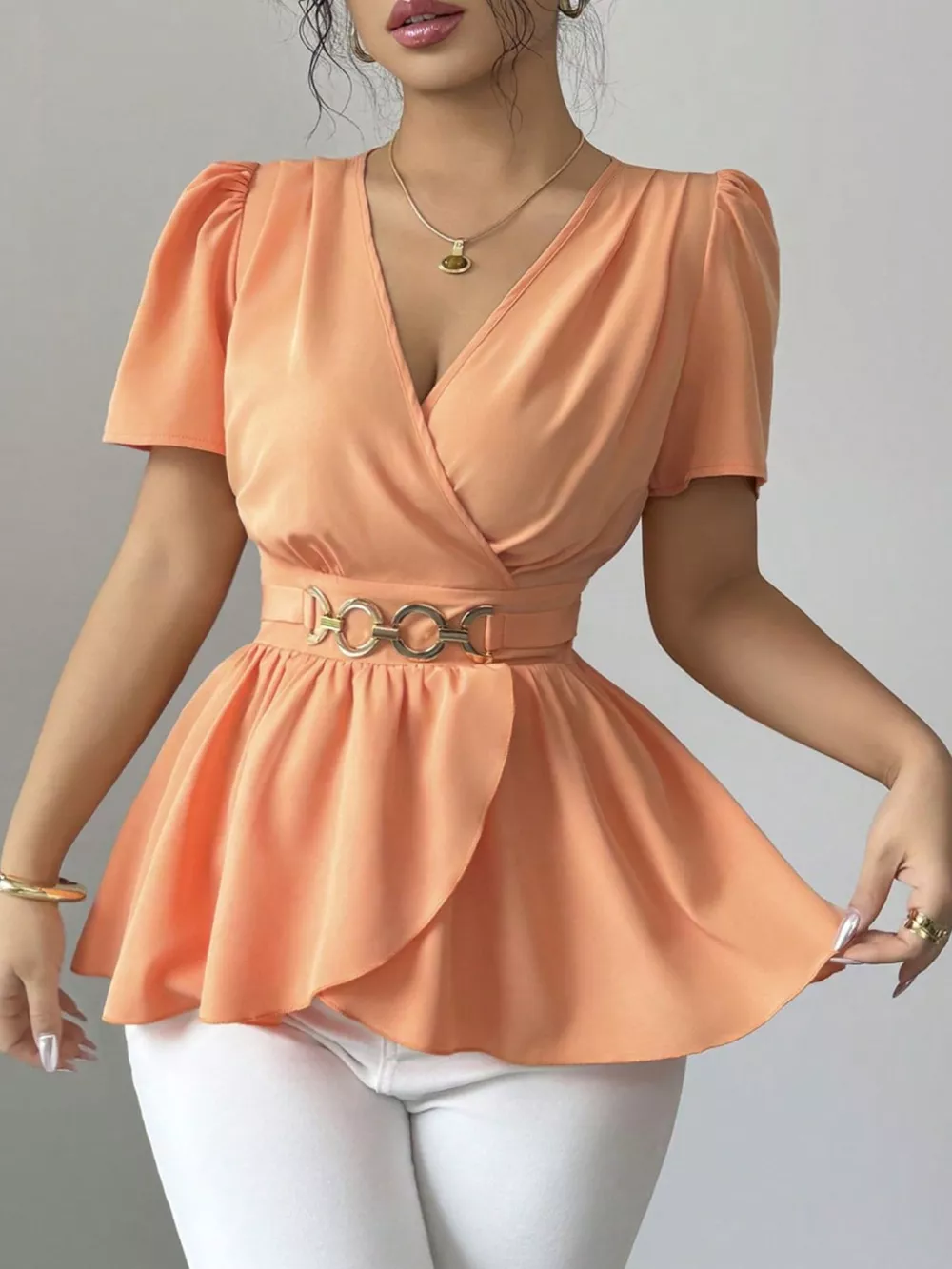 Surplice Short Sleeve Blouse, image 14