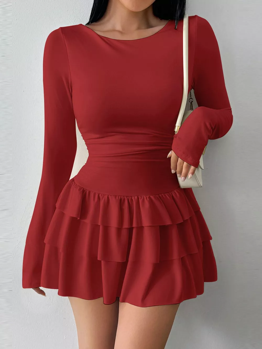 Ruffle Hem Long Sleeve Mini Dress, image 8