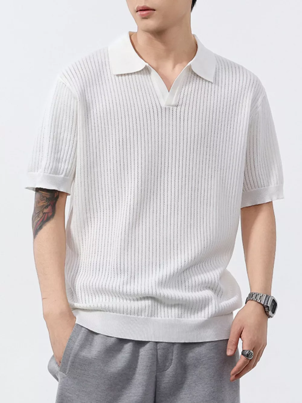 Men's Plus Size Ribbed Short Sleeve Polo, image 8