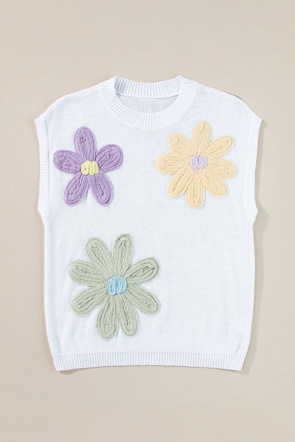 Crochet Flower Round Neck Sweater Vest, image 11