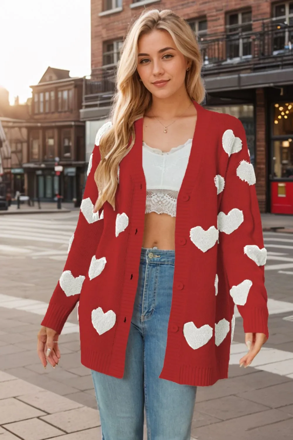 Heart Button Down Long Sleeve Cardigan, image 14