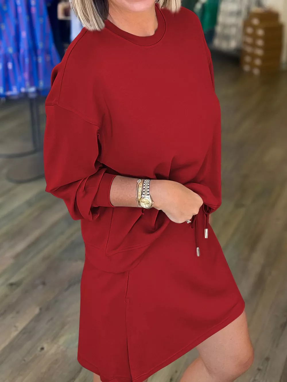 Casual Solid Color Sweatshirt and Skirt Set, image 3