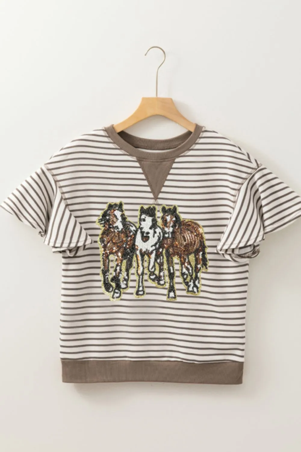 Sequin Striped Round Neck T-Shirt, image 4