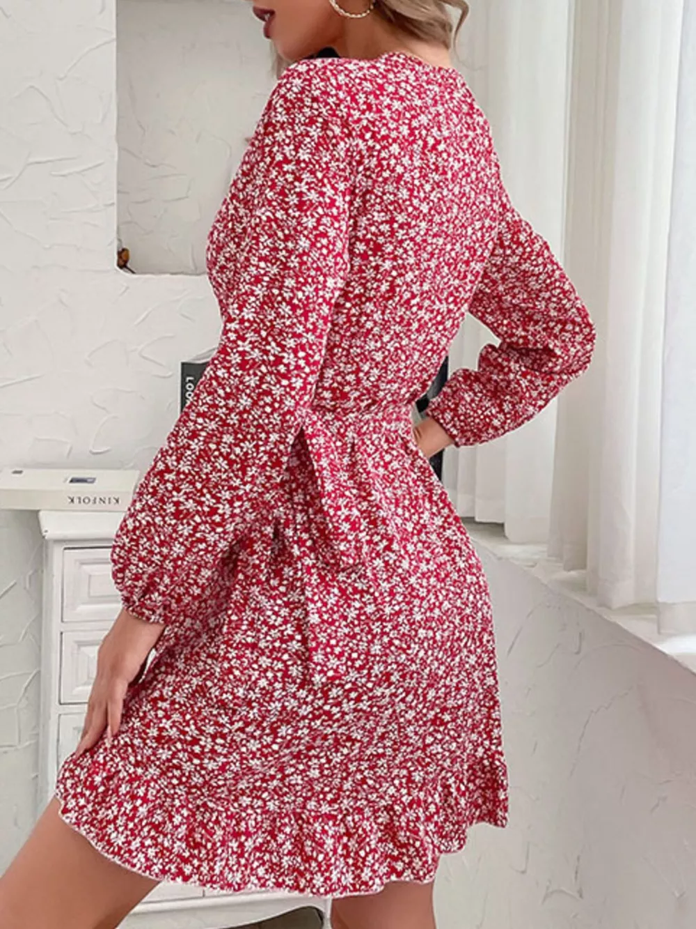 Floral Print Wrap Mini Dress, image 5