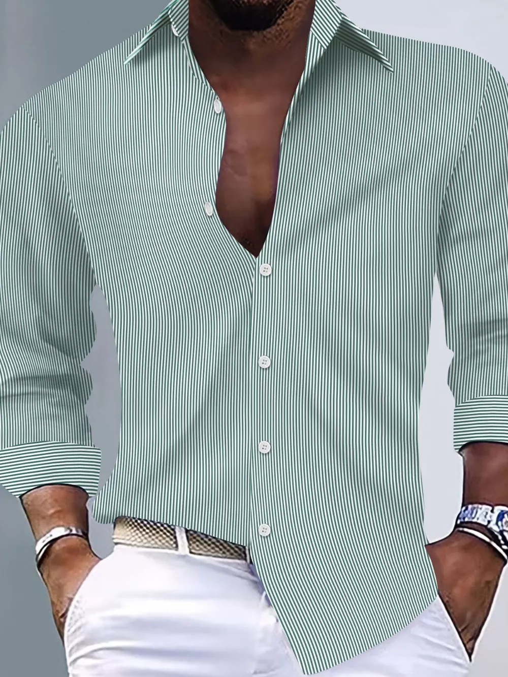 Men's Full Size Striped Button Up Long Sleeve Shirt Plus Size, image 4