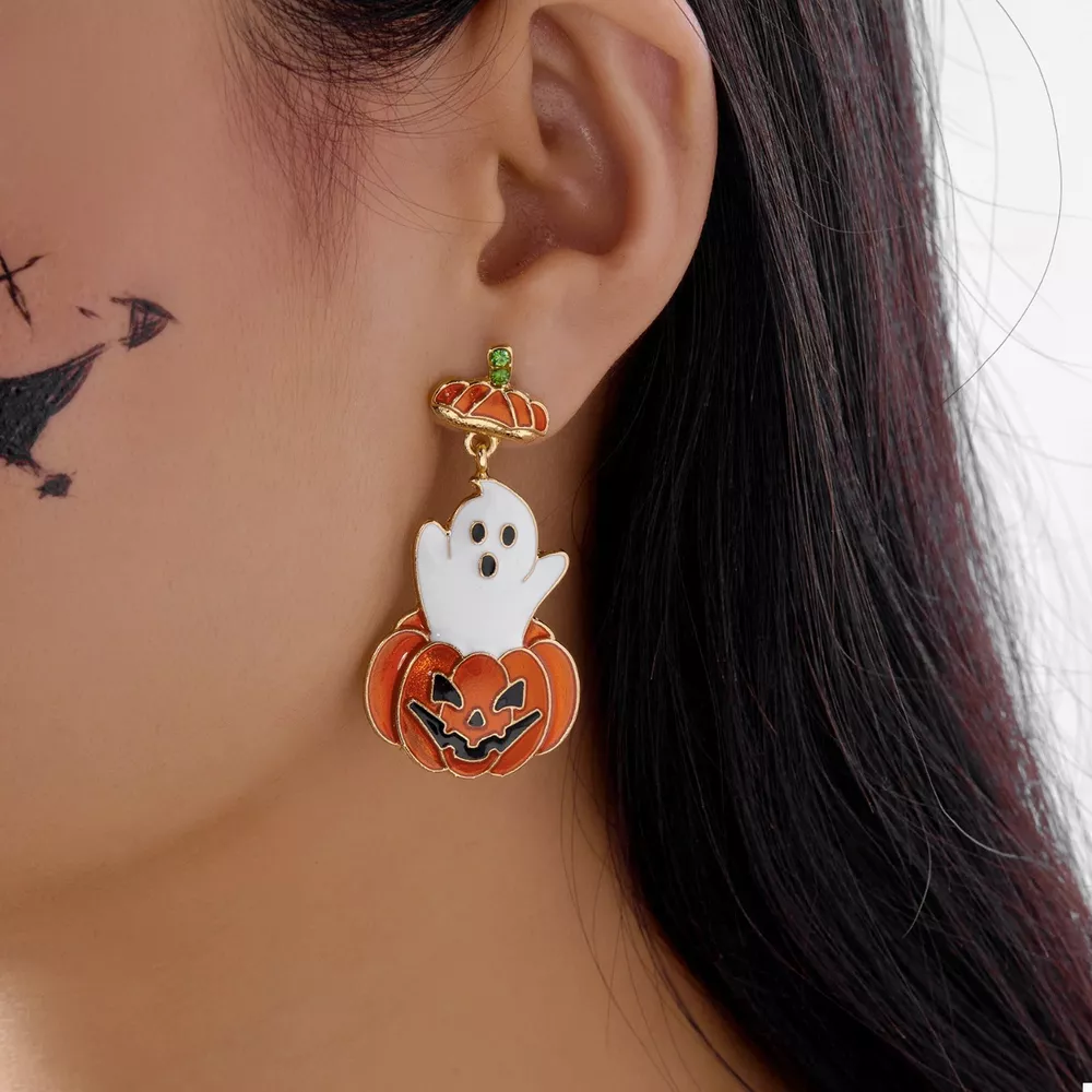 Halloween Ghost Pumpkin Dangle Earrings, image 2
