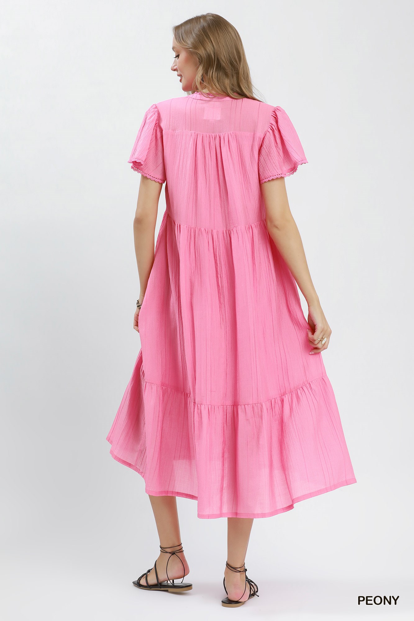 Textured Tiered Midi Dress with Side Pockets, image 3