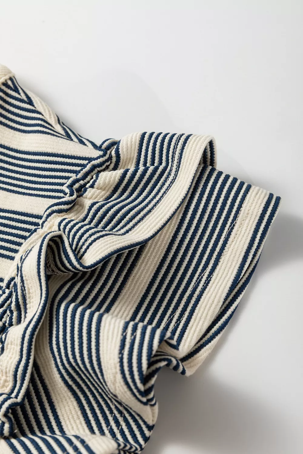 Stripe Ruffled Short Sleeve Contrast Trim Button Notched Neck Midi Dress, image 9